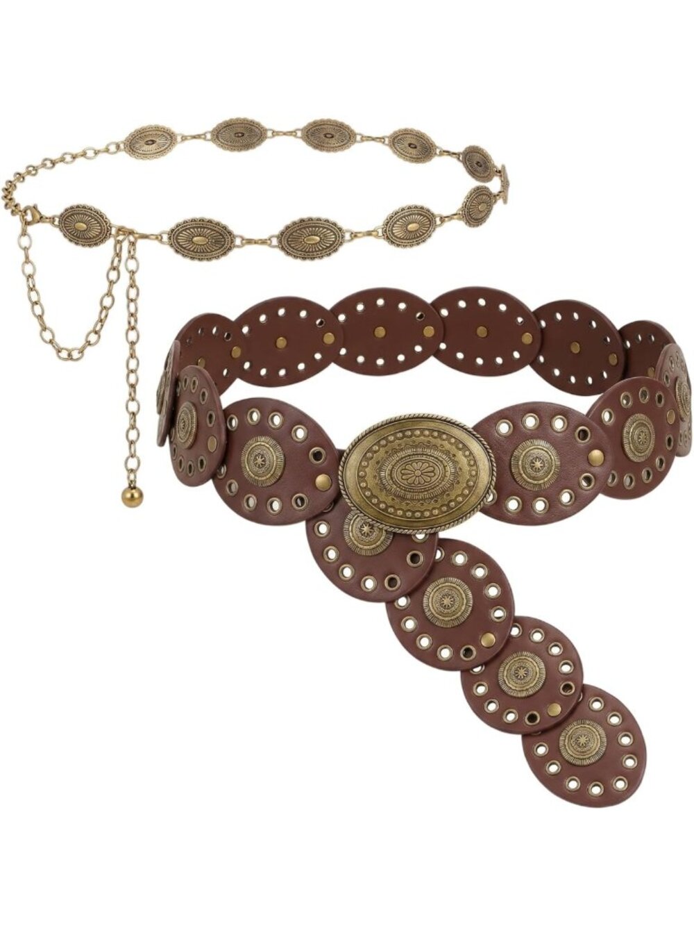 Boho Western Waist Chain & Leather Belts Set for Women - 2 Pcs Stylish Accessory